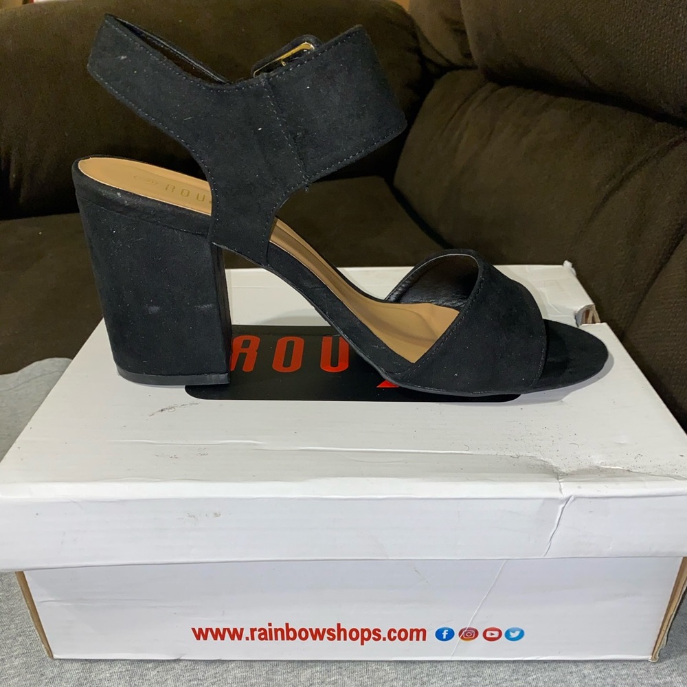Black Suede Open Sandal Toe heel